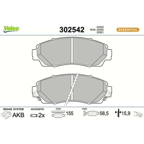 VALEO Bremsbelagsatz, Scheibenbremse ESSENTIAL 302542