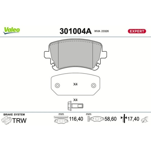 VALEO Bremsbelagsatz, Scheibenbremse EXPERT 301004A