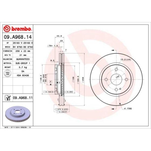 BREMBO Bremsscheibe PRIME LINE - UV Coated 09.A968.11