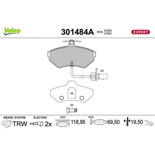 VALEO Bremsbelagsatz, Scheibenbremse EXPERT 301484A