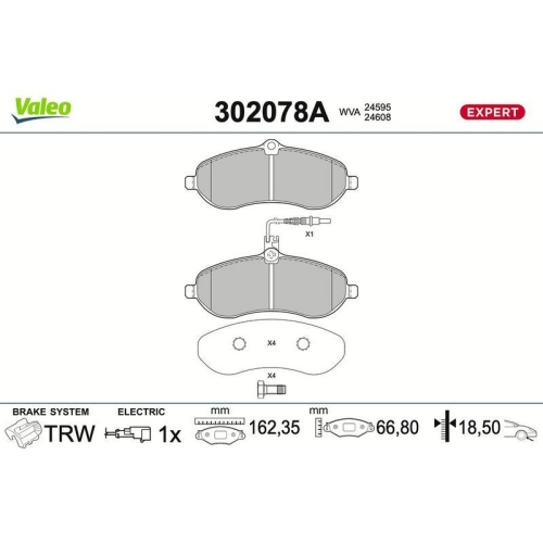 VALEO Bremsbelagsatz, Scheibenbremse EXPERT 302078A