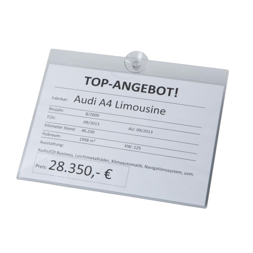 Verkaufsschild professionelle Preisauszeichnung lichtecht,Haken/ Saugnapf DIN A4