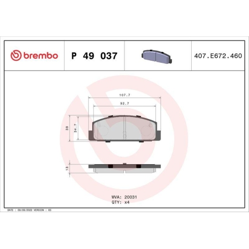 BREMBO Bremsbelagsatz, Scheibenbremse PRIME LINE P 49 037