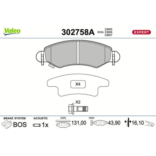 VALEO Bremsbelagsatz, Scheibenbremse EXPERT 302758A