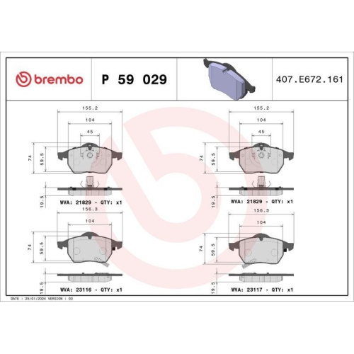 BREMBO Bremsbelagsatz, Scheibenbremse PRIME LINE P 59 029