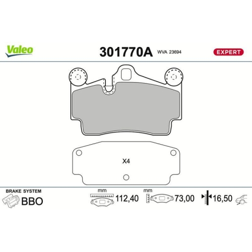 VALEO Bremsbelagsatz, Scheibenbremse EXPERT 301770A