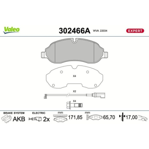 VALEO Bremsbelagsatz, Scheibenbremse EXPERT 302466A