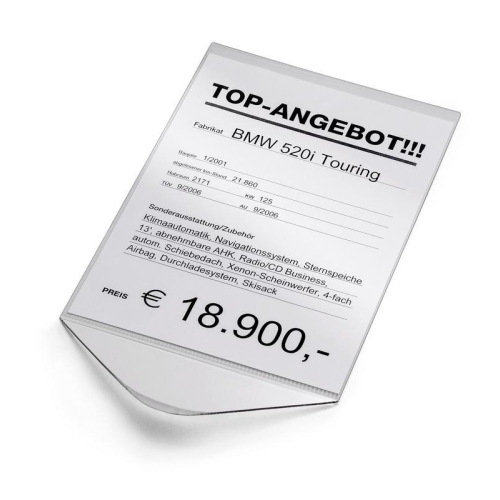 Verkaufsschilder, zum Klemmen hinter Seiten- oder Frontscheibe, transparent DIN4