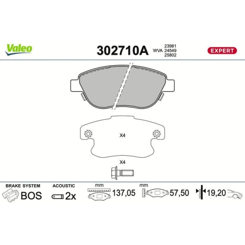 VALEO Bremsbelagsatz, Scheibenbremse EXPERT 302710A