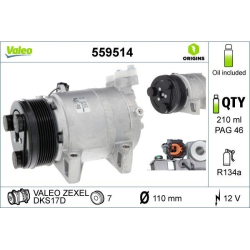 VALEO Kompressor, Klimaanlage VALEO ORIGINS - NEW O.E. TECHNOLOGIE 559514