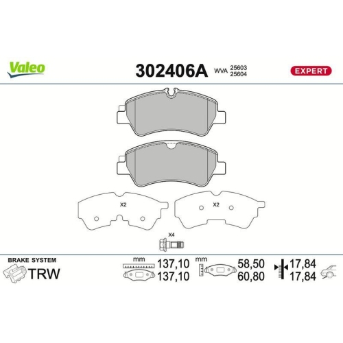 VALEO Bremsbelagsatz, Scheibenbremse EXPERT 302406A
