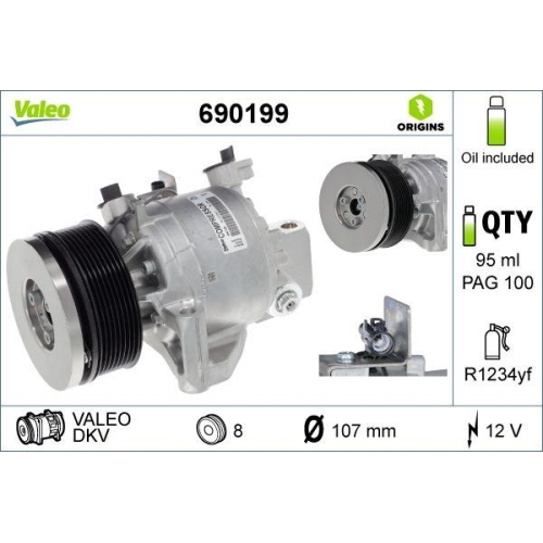 VALEO Kompressor, Klimaanlage VALEO ORIGINS - NEW O.E. TECHNOLOGIE 690199