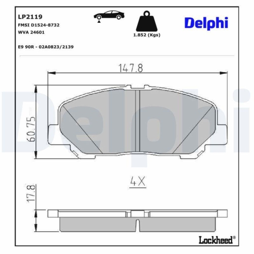 DELPHI Bremsbelagsatz, Scheibenbremse LP2119