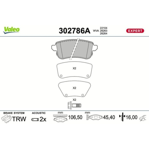 VALEO Bremsbelagsatz, Scheibenbremse EXPERT 302786A