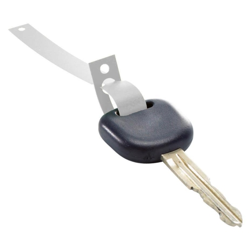 1000 Schl&uuml;sselanh&auml;nger Stripe weiss HDPE Folie, rei&szlig;fest beidseitig beschreibbar