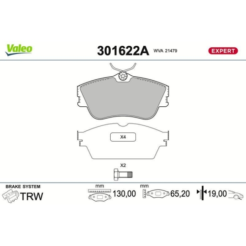 VALEO Bremsbelagsatz, Scheibenbremse EXPERT 301622A