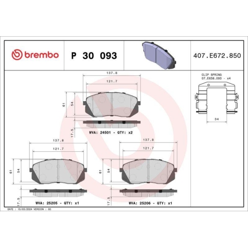 BREMBO Bremsbelagsatz, Scheibenbremse XTRA LINE P 30 093X