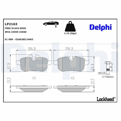 DELPHI Bremsbelagsatz, Scheibenbremse LP2163