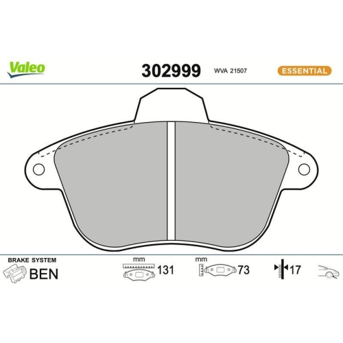 VALEO Bremsbelagsatz, Scheibenbremse ESSENTIAL 302999