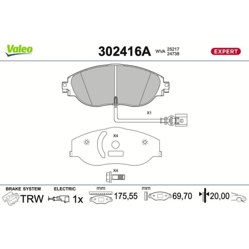 VALEO Bremsbelagsatz, Scheibenbremse EXPERT 302416A