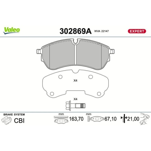 VALEO Bremsbelagsatz, Scheibenbremse EXPERT 302869A