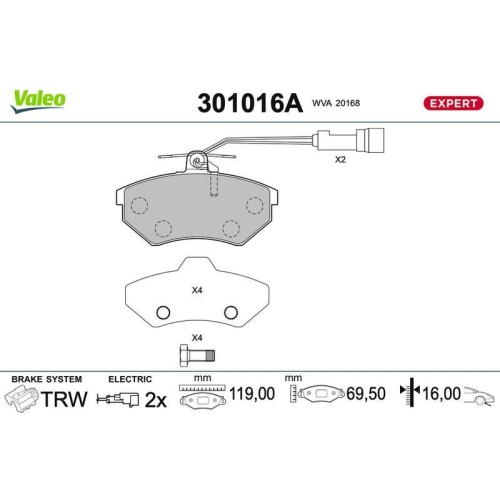 VALEO Bremsbelagsatz, Scheibenbremse EXPERT 301016A