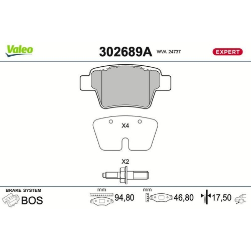 VALEO Bremsbelagsatz, Scheibenbremse EXPERT 302689A
