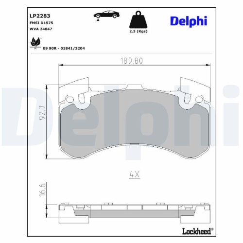 DELPHI Bremsbelagsatz, Scheibenbremse LP2283