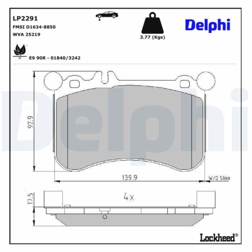 DELPHI Bremsbelagsatz, Scheibenbremse LP2291