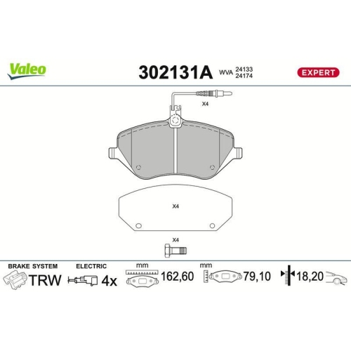 VALEO Bremsbelagsatz, Scheibenbremse EXPERT 302131A