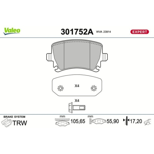 VALEO Bremsbelagsatz, Scheibenbremse EXPERT 301752A