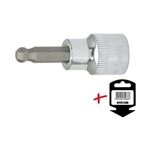3/8 Zoll CHROMEplus Bit-Stecknuss InnensechskantKugelkopf4mm H&auml;nger 918.3871-E