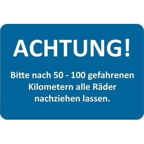 250 Kundendienst-Aufkleber 60 x 40 mm, ACHTUNG! R&auml;der nachziehen lassen EICHNER