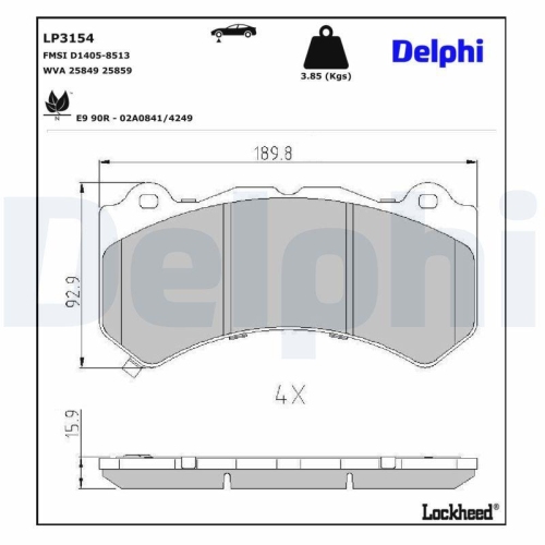 DELPHI Bremsbelagsatz, Scheibenbremse LP3154