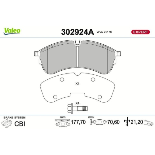 VALEO Bremsbelagsatz, Scheibenbremse EXPERT 302924A