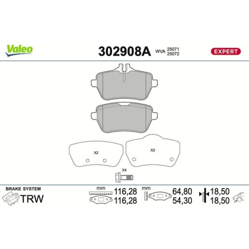 VALEO Bremsbelagsatz, Scheibenbremse EXPERT 302908A