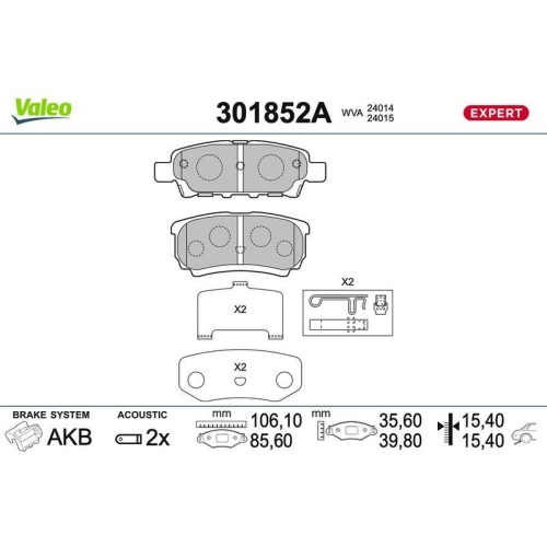 VALEO Bremsbelagsatz, Scheibenbremse EXPERT 301852A