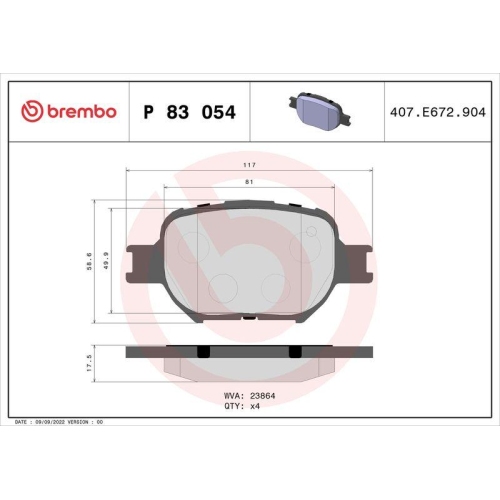 BREMBO Bremsbelagsatz, Scheibenbremse PRIME LINE P 83 054
