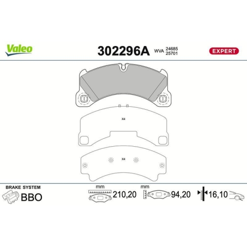 VALEO Bremsbelagsatz, Scheibenbremse EXPERT 302296A