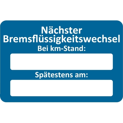 250 Kundendienst-Aufkleber 60 x 40 mm Text N&auml;chster Bremsfl&uuml;ssigkeitswechsel bei