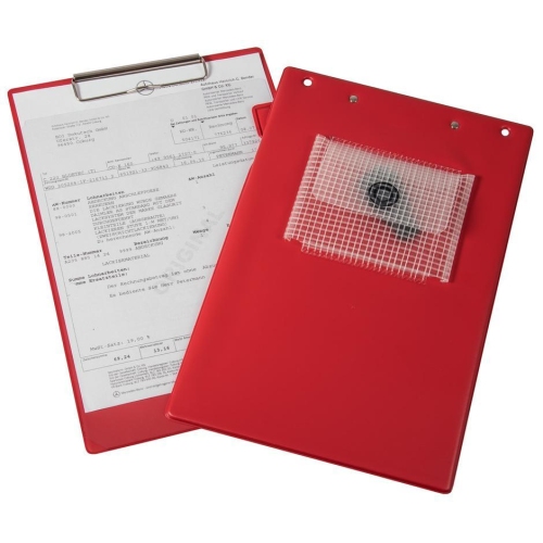 Auftragstasche Klemmfix DIN A4, Schl&uuml;sselfach, Blockklemme Stiftlasche Rot
