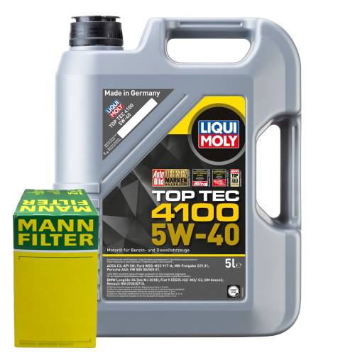 Liqui Moly Motoröl Top Tec 4100, 5W-40, 5-Liter 3701 + Ölfilter Mann-Filter Satz
