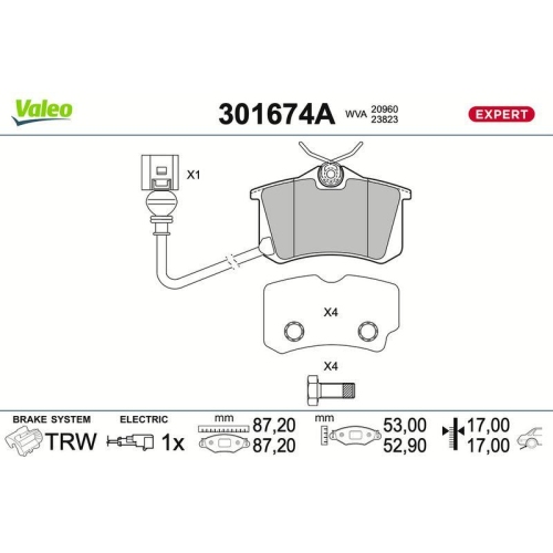 VALEO Bremsbelagsatz, Scheibenbremse EXPERT 301674A