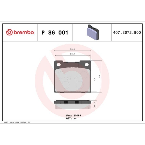 BREMBO Bremsbelagsatz, Scheibenbremse PRIME LINE P 86 001