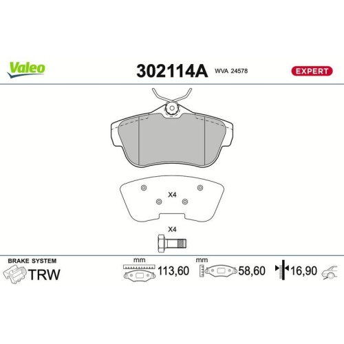 VALEO Bremsbelagsatz, Scheibenbremse EXPERT 302114A