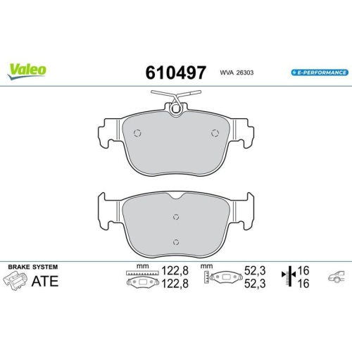 VALEO Bremsbelagsatz, Scheibenbremse E-PERFORMANCE 610497