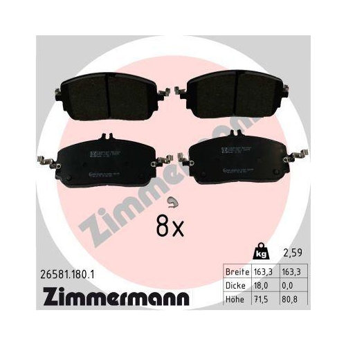 ZIMMERMANN Bremsbelagsatz, Scheibenbremse 26581.180.1