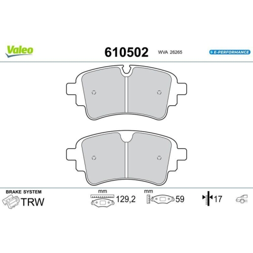 VALEO Bremsbelagsatz, Scheibenbremse E-PERFORMANCE 610502