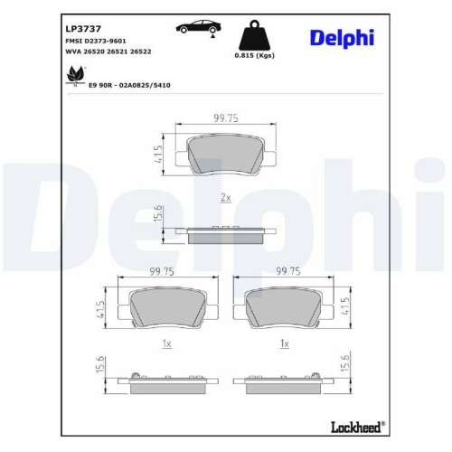DELPHI Bremsbelagsatz, Scheibenbremse LP3737