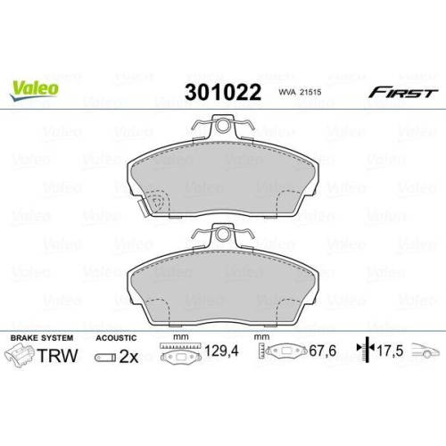 VALEO Bremsbelagsatz, Scheibenbremse FIRST 301022